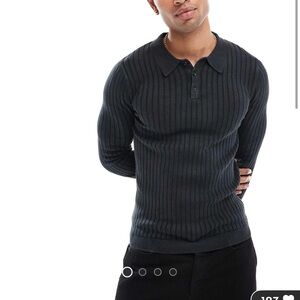ASOS Dark Gray Ribbed Polo Shirt - NEVER WORN